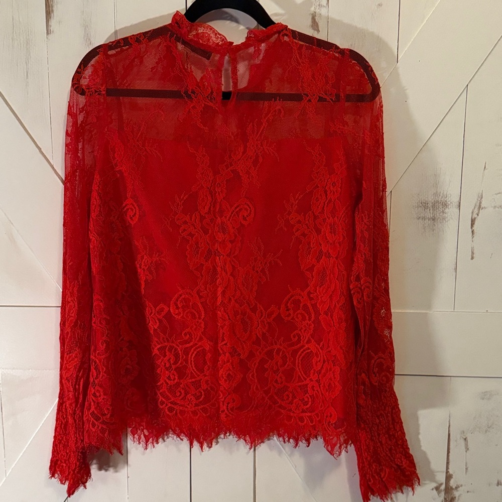 Sugarlips Vibrant Red Lace Blouse - Picture 2 of 9
